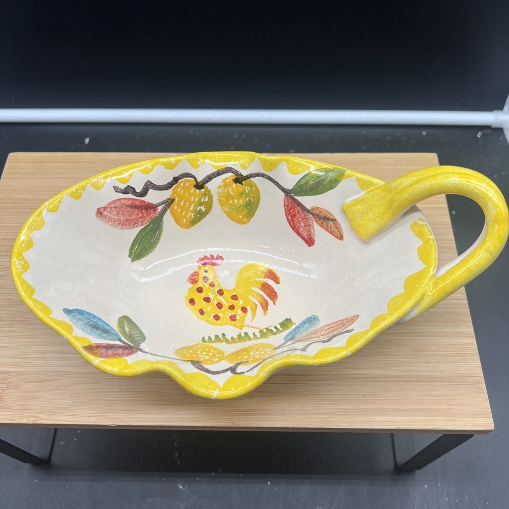 Ceramiche Le Favolose Rooster Dish with Curved Handle, Made in Italy